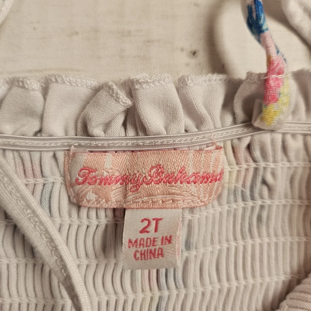 Tommy Bahama 2T Floral Smocked‎  Sundress White Pink Spring Tie Strap